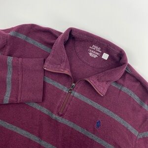 Polo Ralph Lauren Pullover Mens Extra Large Burgundy Striped 1/4 Zip Preppy Golf